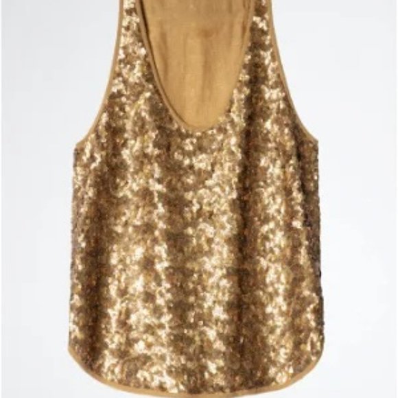 ZADIG & VOLTAIRE ! sequined gold tank top - Picture 2 of 8